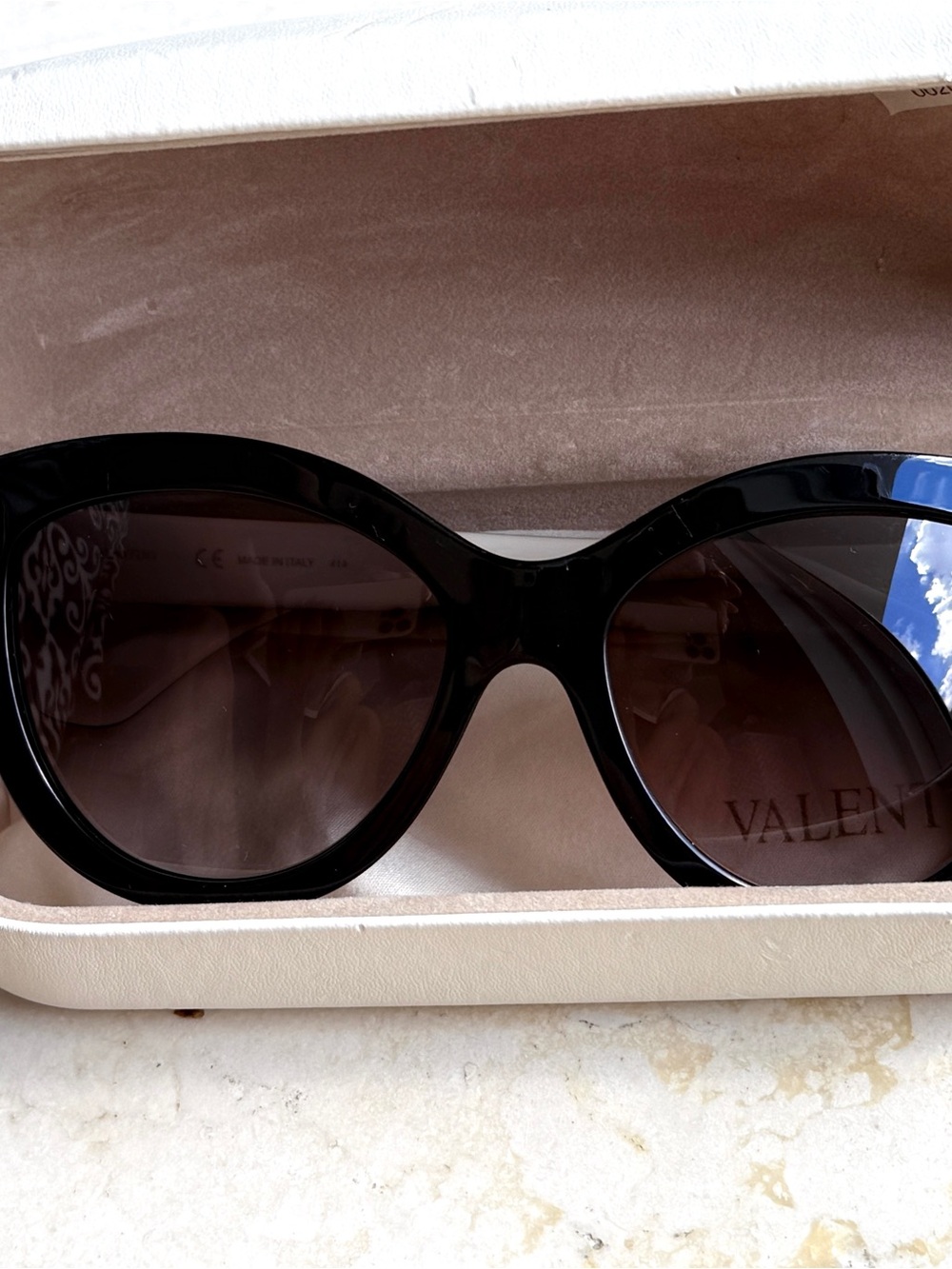 Valentino Glossy Black Women's Sunglasses with Dark Gradient Lenses